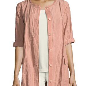 Eileen Fisher Full Button Pink Shift Dress Cotton Large